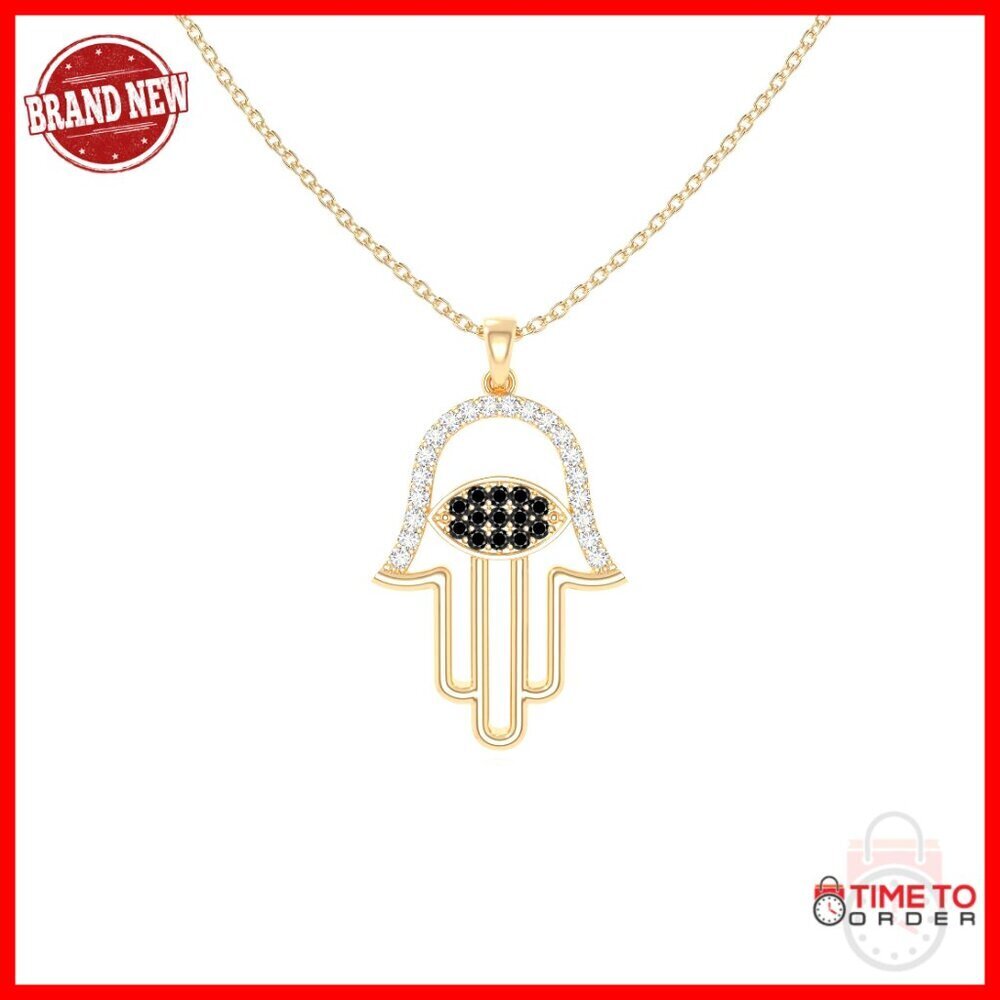 Sterling Silver Evil Eye Hamsa Hand Pendant Necklace with Onyx Gemstone